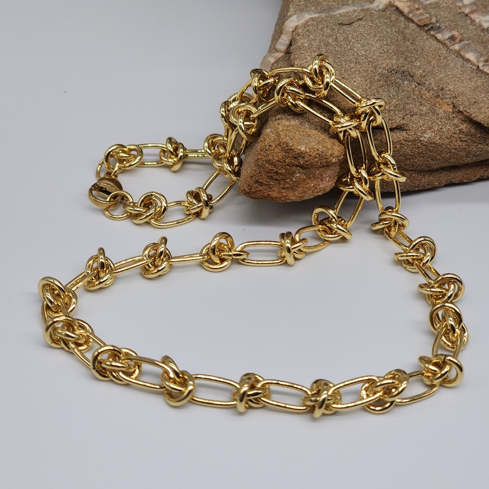 Neiman Premium Chunky Necklace Rhodium 18K Gold Plated Knotted Chain